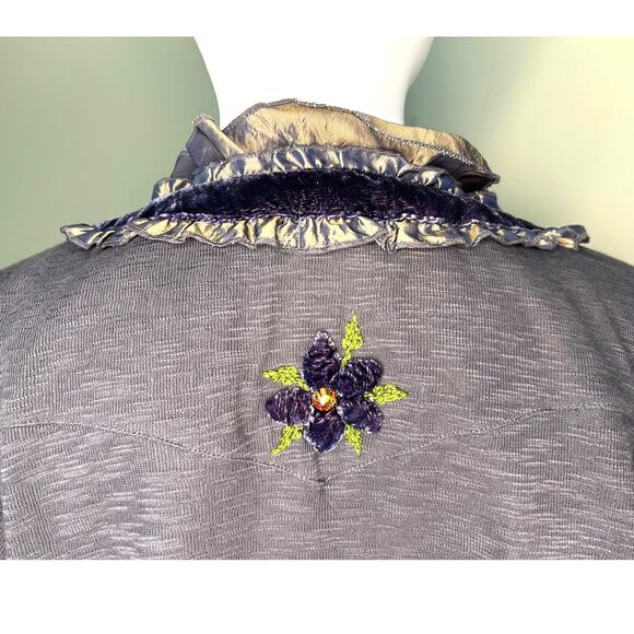 Cordelia Cardigan Sweater Purple Ruffly Embroidery Whimsigoth Artsy Womens M - Picture 9 of 11